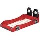 preview thumbnail 25 of 39, Wood Twin Size Race Car-Shaped Kids Platform Bed with LED and Upholstered Backrest, Bedroom Floor Bed Wood Frame for Kids Teens