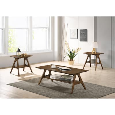 Mid-Century Modern Storage 3-Piece Coffee Table Set with Shelf and Slightly Tapered Legs