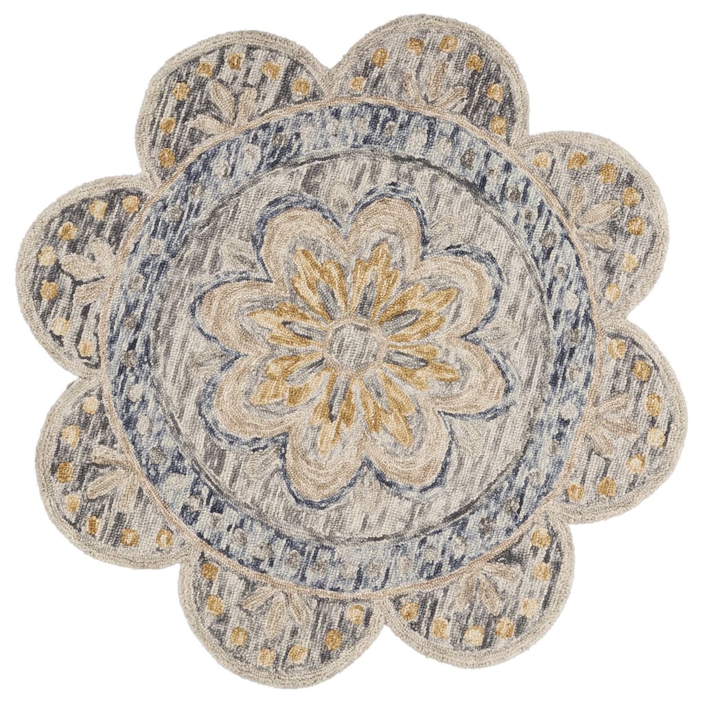 Hand Tufted Geometric Floral Area Rug - 4' Round