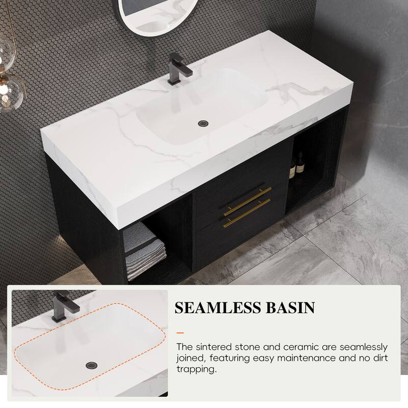 39.4" Ceramic Sink Bathroom Vanity, Floating Bathroom Vanity
