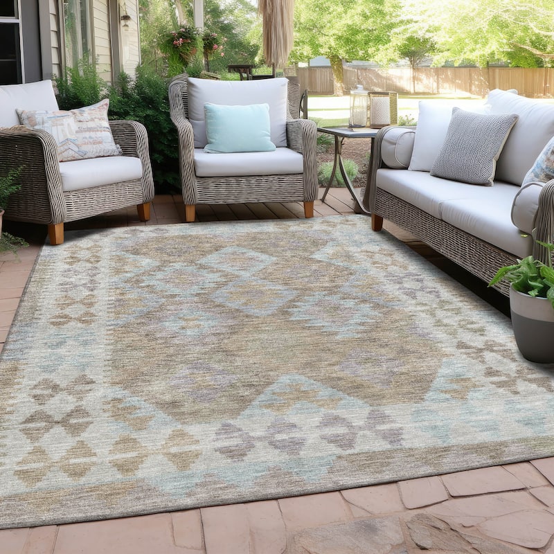 Machine Washable Indoor/ Outdoor Boho Global Chantille Rug - Khaki - 9' x 12' - Rectangle