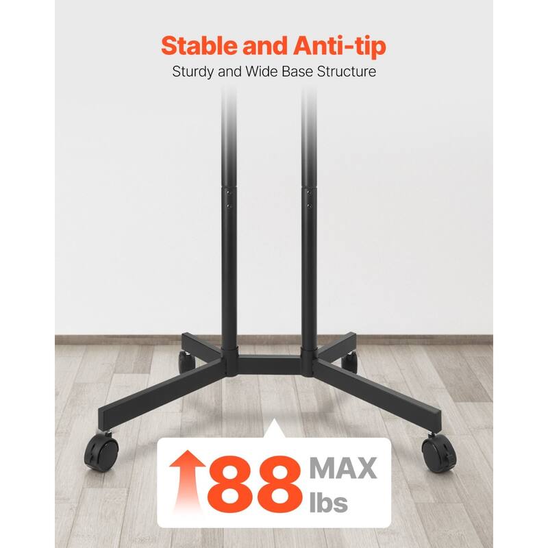 Rolling TV Stand for 32-65 Inch Screens, Adjustable Height Mobile Cart - 27.36 x 18.11 x (53.35 ~60.63) in