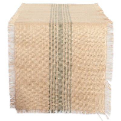 Middle Striped Burlap Table Runner - 108" - Beige and Green