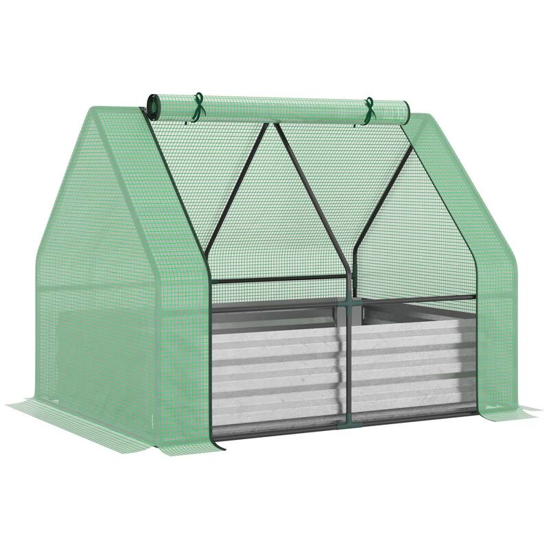 Galvanized Raised Garden Bed with Mini Greenhouse Cover,2 Roll-Up Windows for Growing Flowers, Fruits,Vegetables