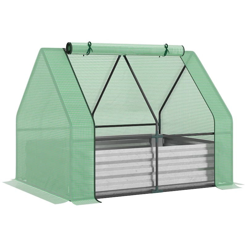 Outsunny Raised Steel Garden Bed with Greenhouse Cover - 50" L x 37.5" W x 36.25" H