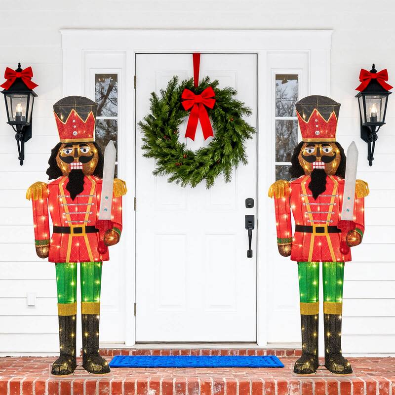 Costway 1/2 PCS 5 FT Lighted Christmas Nutcracker with Glitter Sword,
