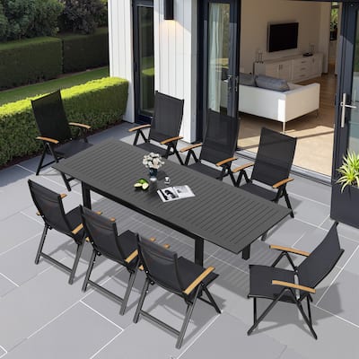 9pc Outdoor Aluminum Rectangular Extendable Patio Dining Sets Table with Folding Chair