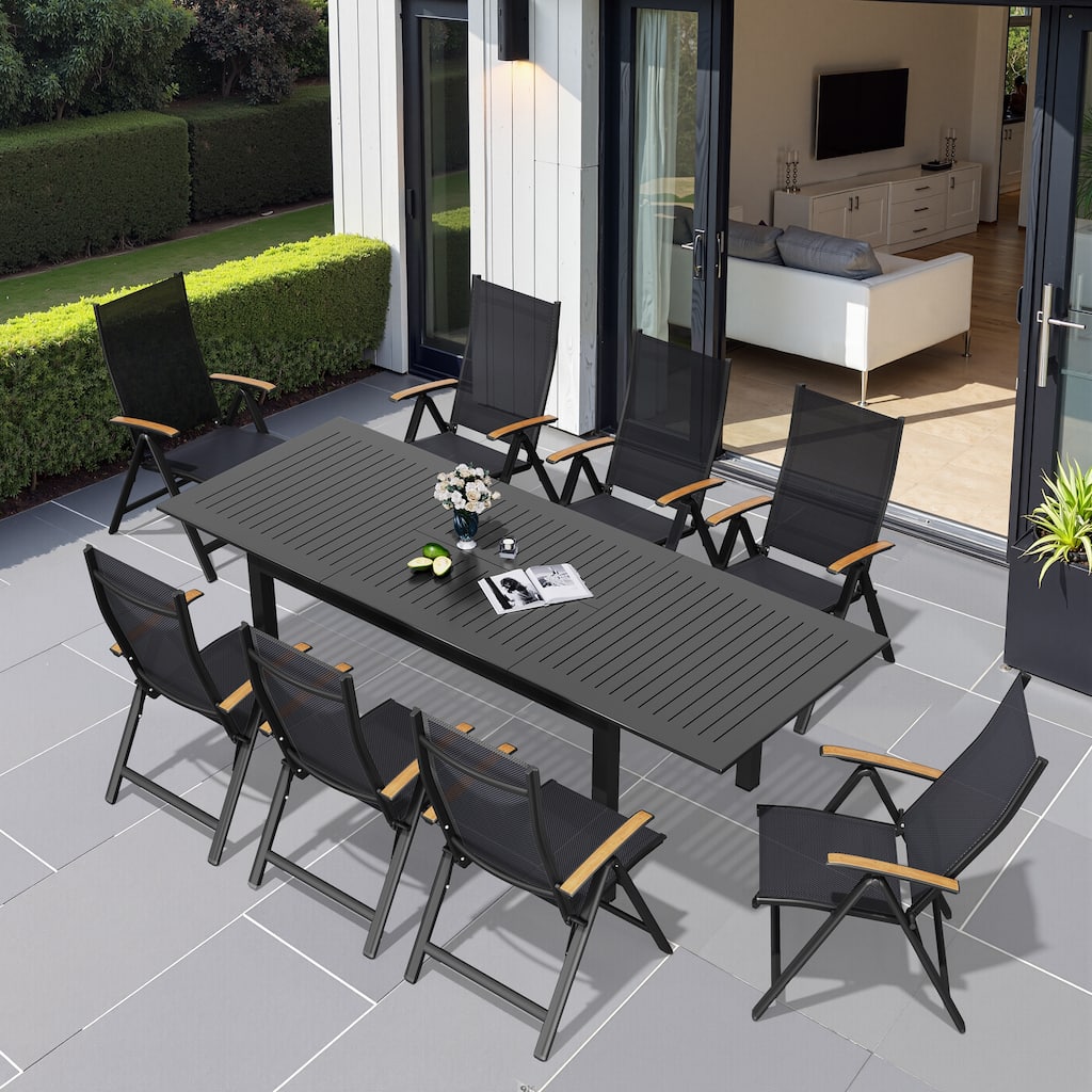 9pc Outdoor Aluminum Rectangular Extendable Patio Dining Sets Table with Folding Chair