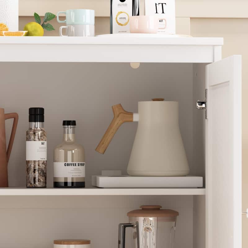 Anmytek White Storage Cabinet Double Door,Coffee Bar Cabinet with Adjustable Shelves