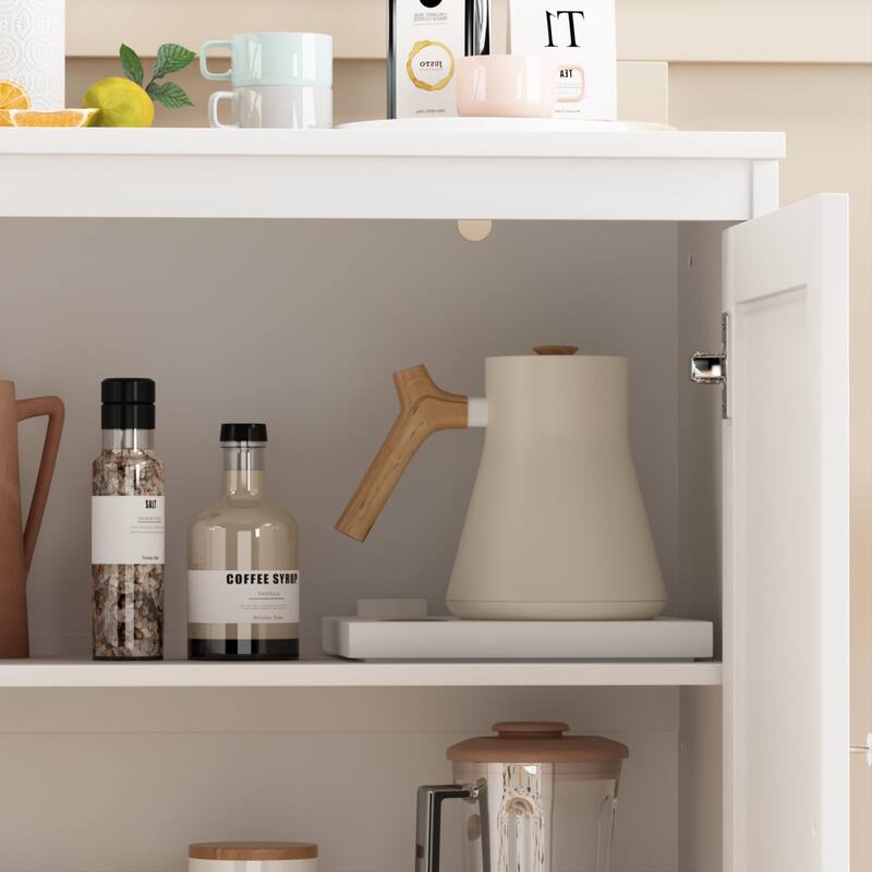 Kitchen Storage Cabinet with Double Doors with Adjustable Shelves, Sideboard Buffet, Modern White Cupboard