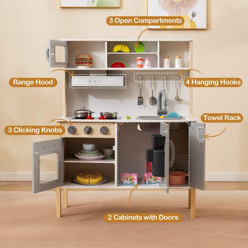 Costway Kids Kitchen Playset Wooden Pretend Play Chef Toy with - See Details