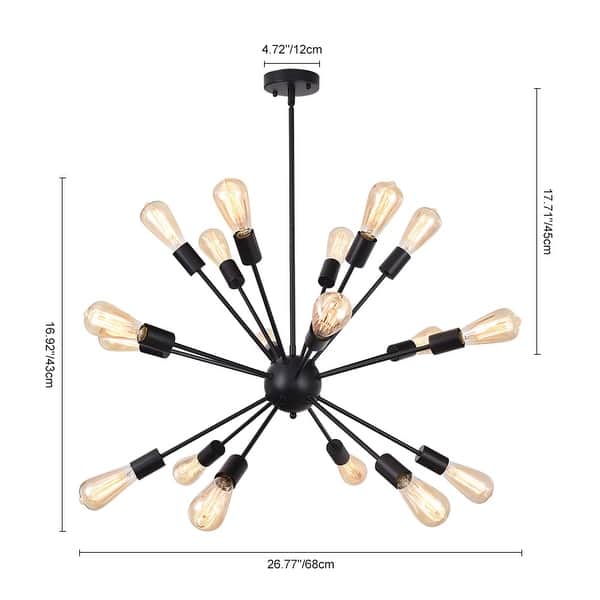 18-Light Industrial Modern Metal Black Sputnik Chandelier
