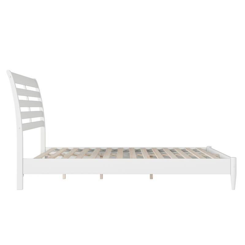 Solid Wood Low Profile Platform Bed - Modern Style Bed Frame, White Finish