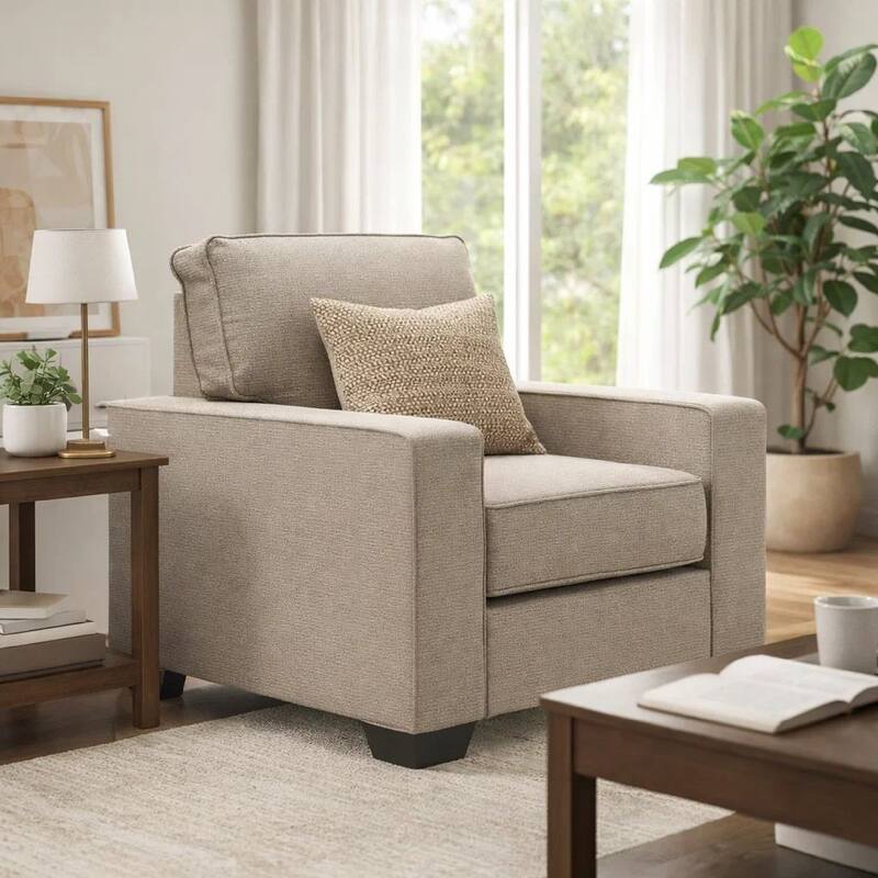 Qien Accent Armchair, Wide Track Arms, Modern Stone Gray Polyester