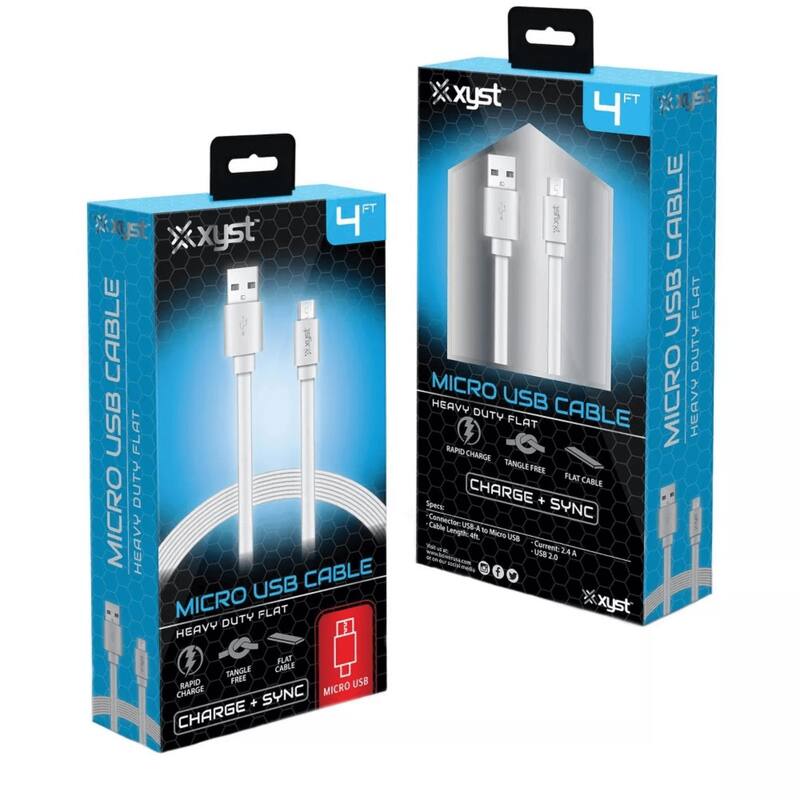 Xyst Charge and Sync USB to Micro USB Flat Cable 4Ft