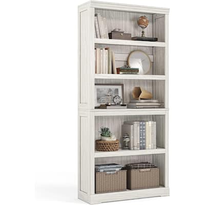 68" Tall 5-Shelf Bookcase in White Oak, Floor Standing Storage Unit for Living Room/Office - 31.2x68.3