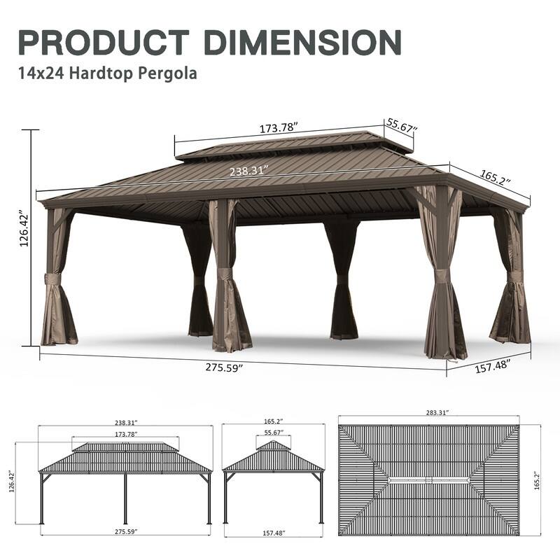 Domi Hardtop Gazebo with Galvanized Steel Double Roof and Aluminum Frame