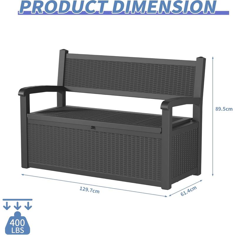 Storage Bench Deck Box, Outdoor Double Seating, Patio Furniture
