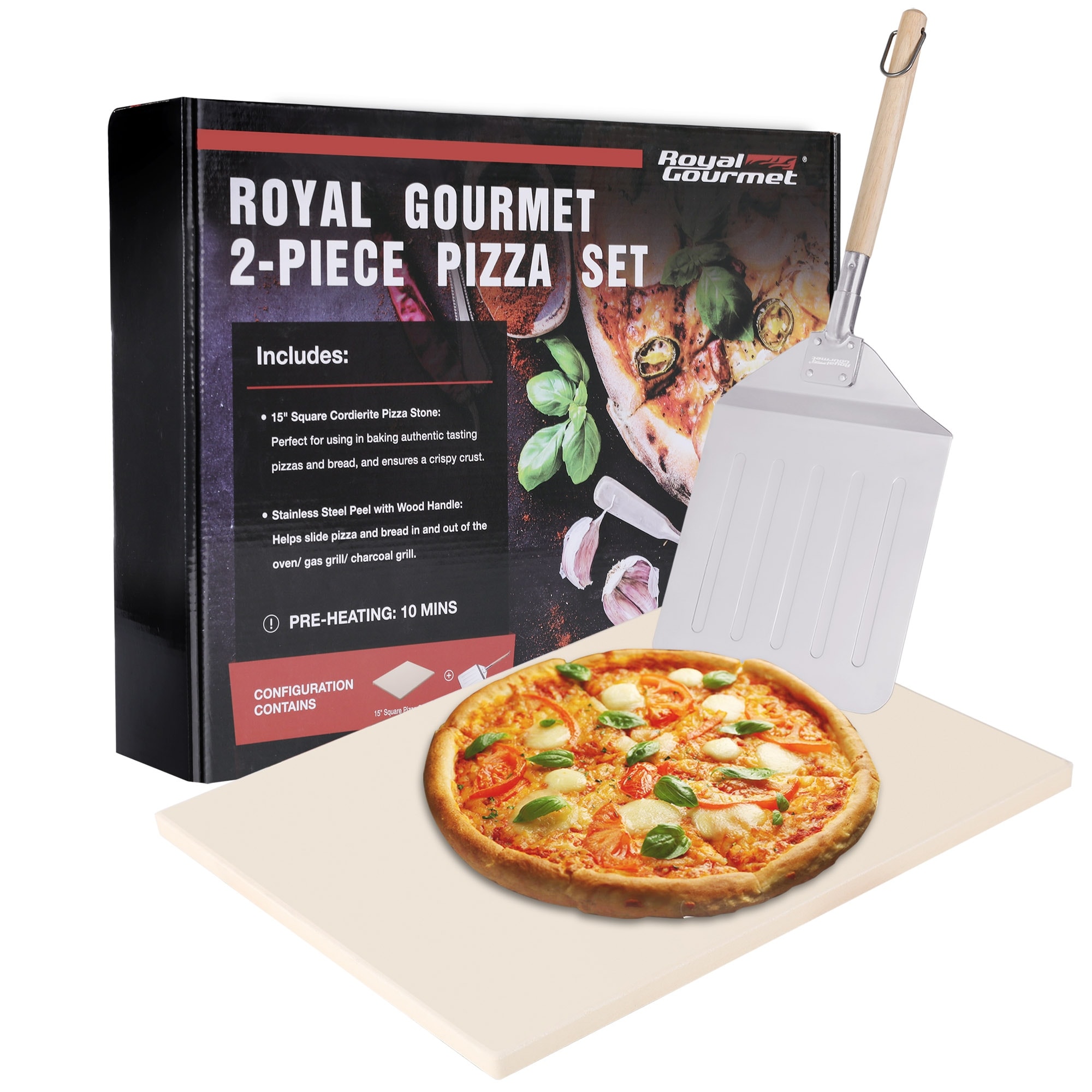 Royal Gourmet 2-Piece Pizza Set, 15-Inch Pizza Rectangular Shovel and Shovel, Baking Accessories