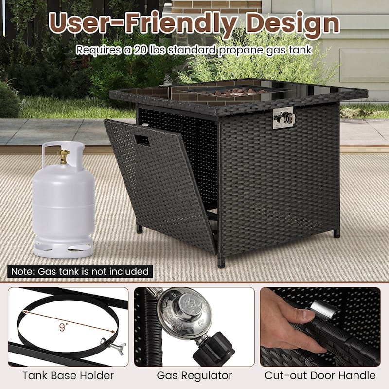 Costway 32.5" Propane Fire Pit Table Outdoor Wicker Gas Firepit with - See Details