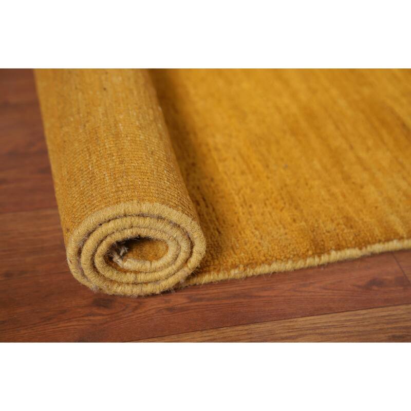 Yellow / Gold Modern Gabbeh Oriental Foyer Rug Handmade Wool Carpet - 3'10"x 4'6"
