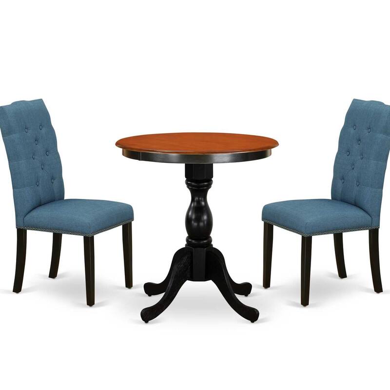 3-Piece Black and Cherry Finish Solid Wood Top - Round Button Tufted Dining Room Set - Seats 4