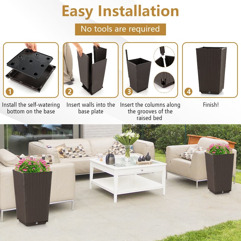 Costway 2PCS Outdoor Wicker Flower Pot 22.5''Tall Planters with - See Details