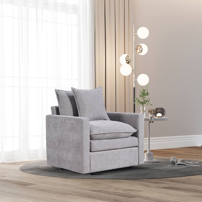 Chenille Fabric Upholstered Reading Armchair Comfy Deep Single Seat Sofa Living Room