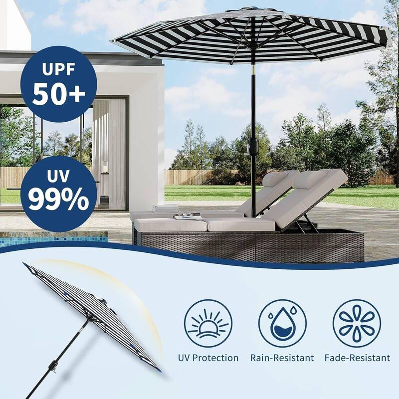 Outdoor 10FT Stripe Outdoor Patio Umbrella, UV Protection Waterproof for Pool Deck Yard
