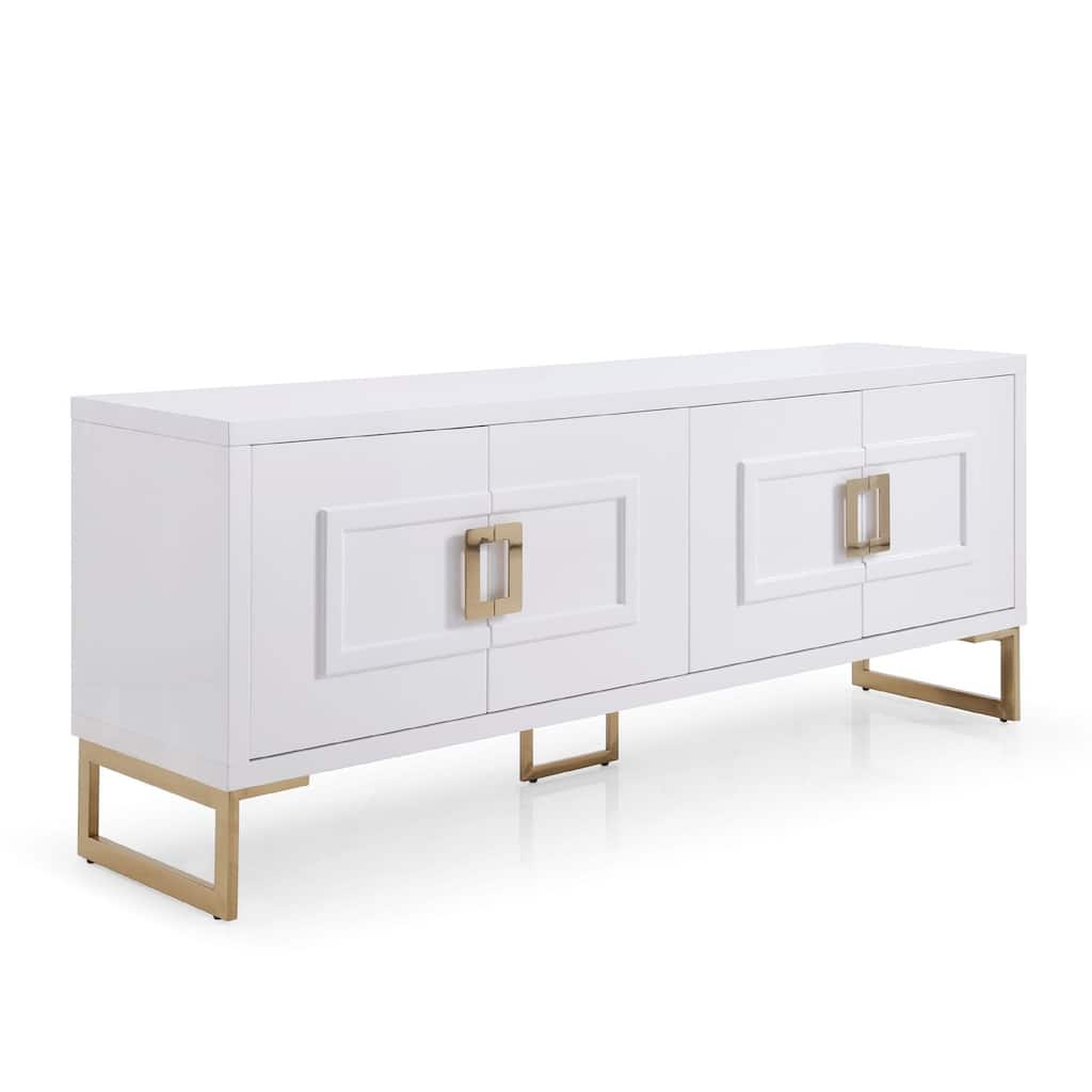 Cid Laha Sideboard Buffet Cabinet, 79 Inch, 4 Doors, White, Champagne Gold