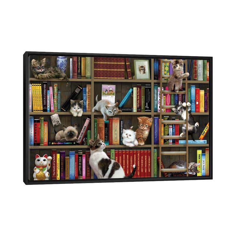 iCanvas "Library Kitties" by Giordano Studios Framed Canvas Print - Black - 26x40