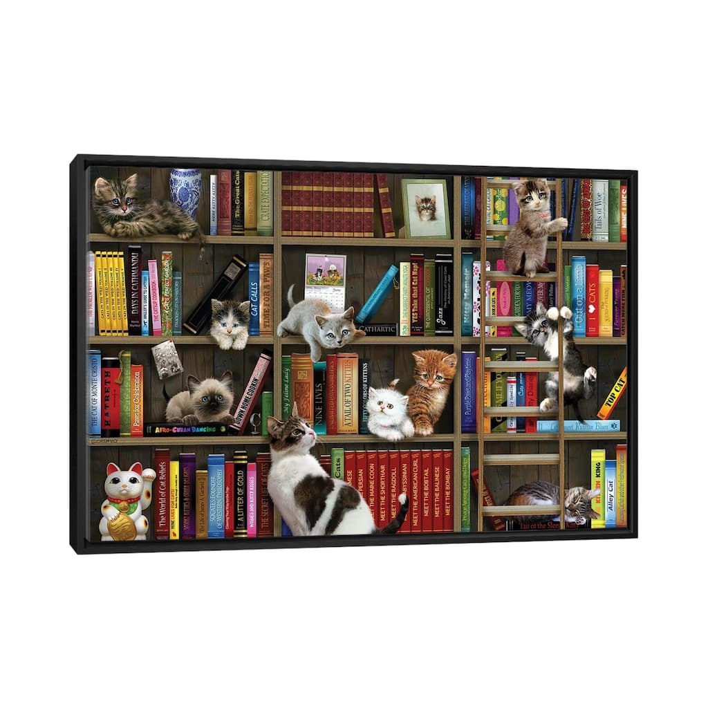 iCanvas "Library Kitties" by Giordano Studios Framed Canvas Print