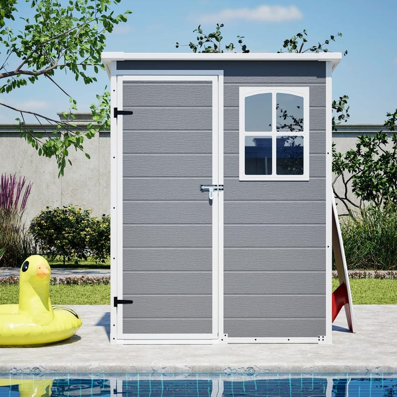 5' x 3' Resin Outdoor Storage Shed with Floor, Waterproof Lockable Tool Shed with Window for Backyard, Patio or Garden
