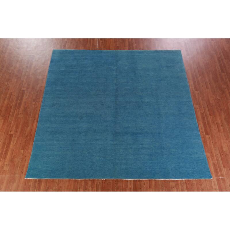 Hand Knotted Oriental 100% Wool Carpet Modern Solid Navy Blue & Blues Gabbeh Area Rug - 9' 9'' X 9' 9''