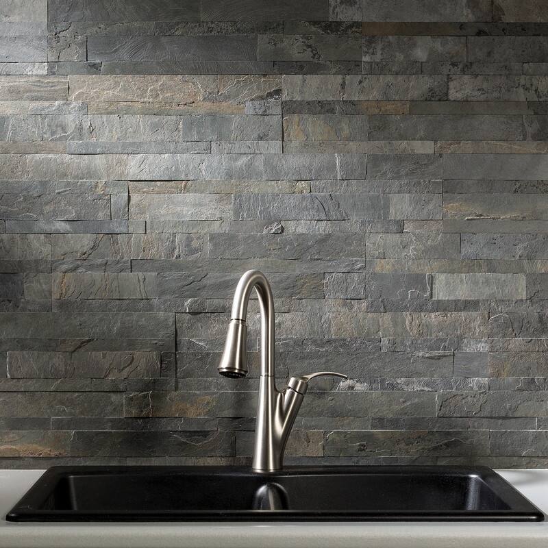 Aspect Iron Slate Peel and Stick Stone Backsplash 15 sq. ft. Kit