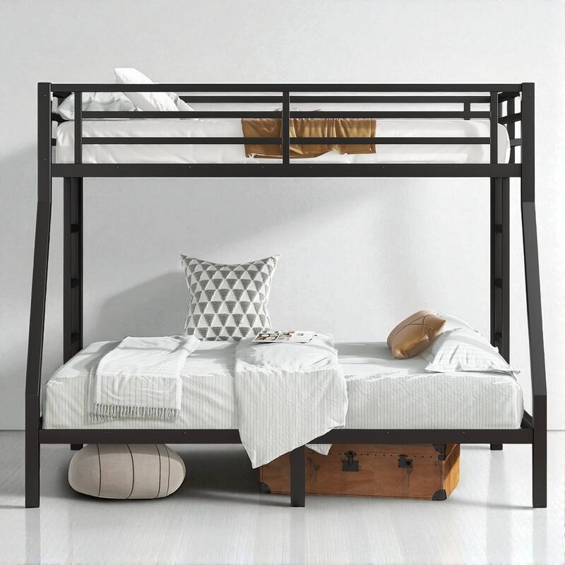 Metal Twin over Full Bunk Bed, Space-Saving, Noise-Reduced, No Box Spring Needed, Black for Teens and Adults