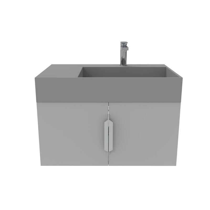 Amazon 30" Wall Mounted Bathroom Right Basin Vanity Set w/ Gray Top - Brushed Nickel Finish - Grey