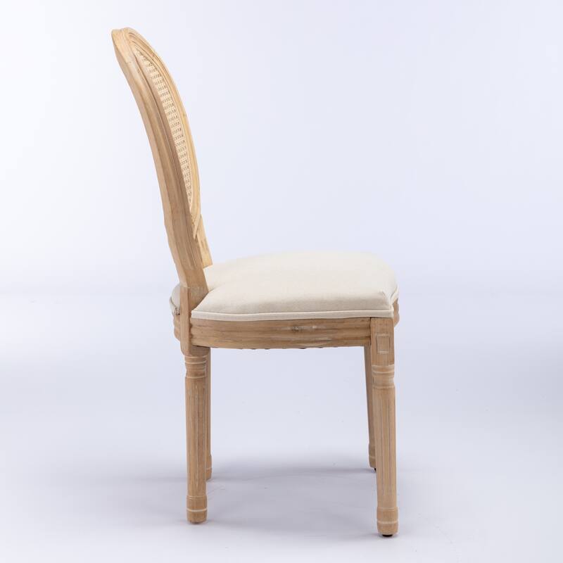 Rattan Upholstered Dining Chairs Set of 2, Solid Wood Kitchen Side Chair, Dining Room Chairs with Curved Backrest