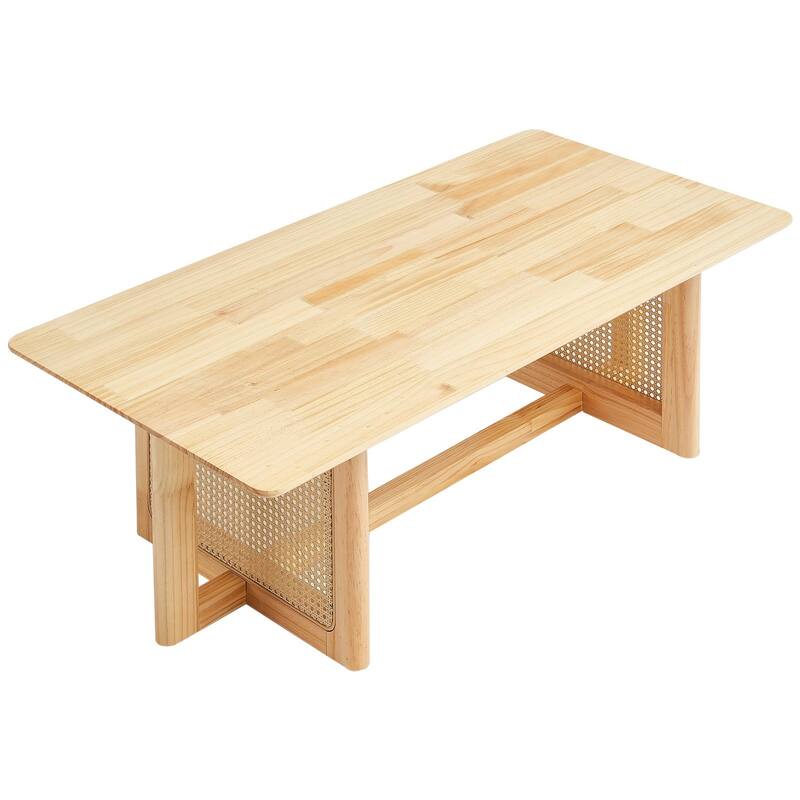 47-Inch Modern Rectangle Rattan Coffee Table with Rubber Wood Top Suitable for Any Small Space - 47.2 x 23.6 x 15.7 in
