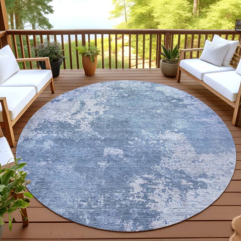 Machine Washable Indoor/ Outdoor Chic Modern Chantille Rug - Blue - 8' x 8'