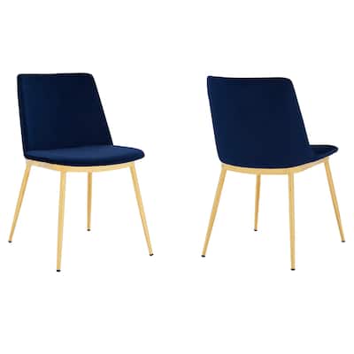 Messina Modern Blue Velvet and Gold Metal Leg Dining Room Chairs - Set of 2