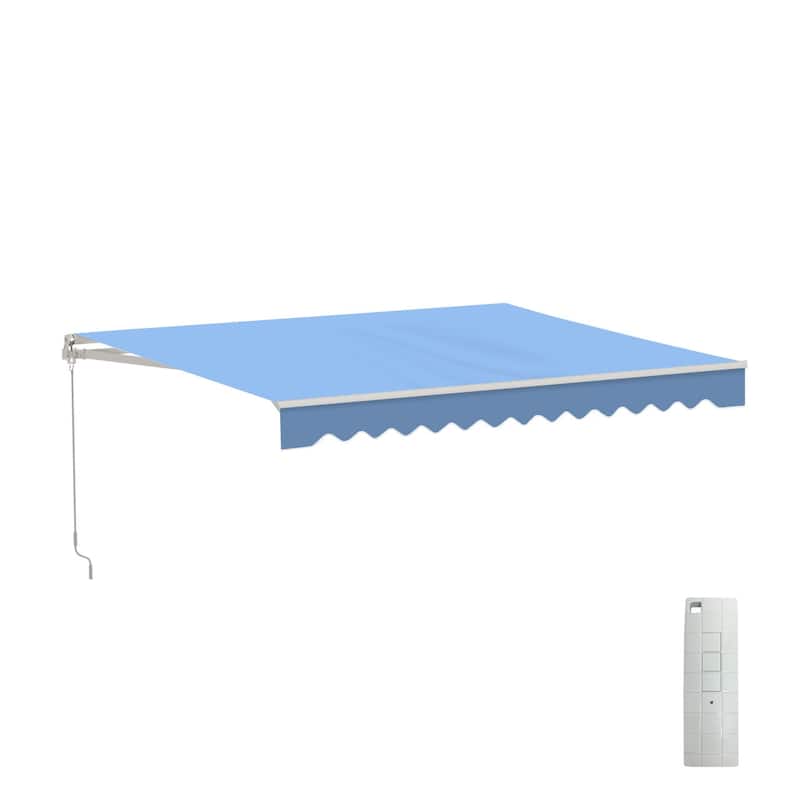 ALEKO Caribbean Motorized Patio Awning - White Frame - Sky Blue - 10 x 8 Feet