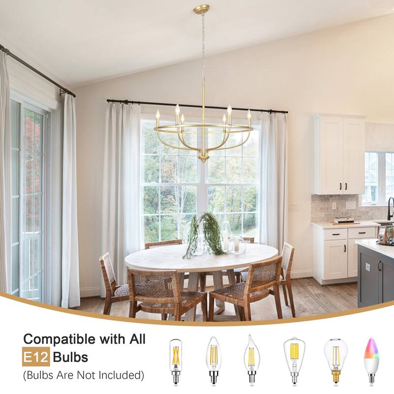 6-Light Circle Candlestick Hanging Linear Chandelier Lighting Island Chandelier Fixture for Kitchen Island