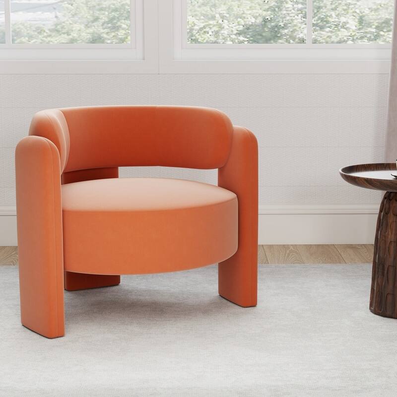 Velvet Upholstered Modern 3-leg Barrel Accent Chair - Orange