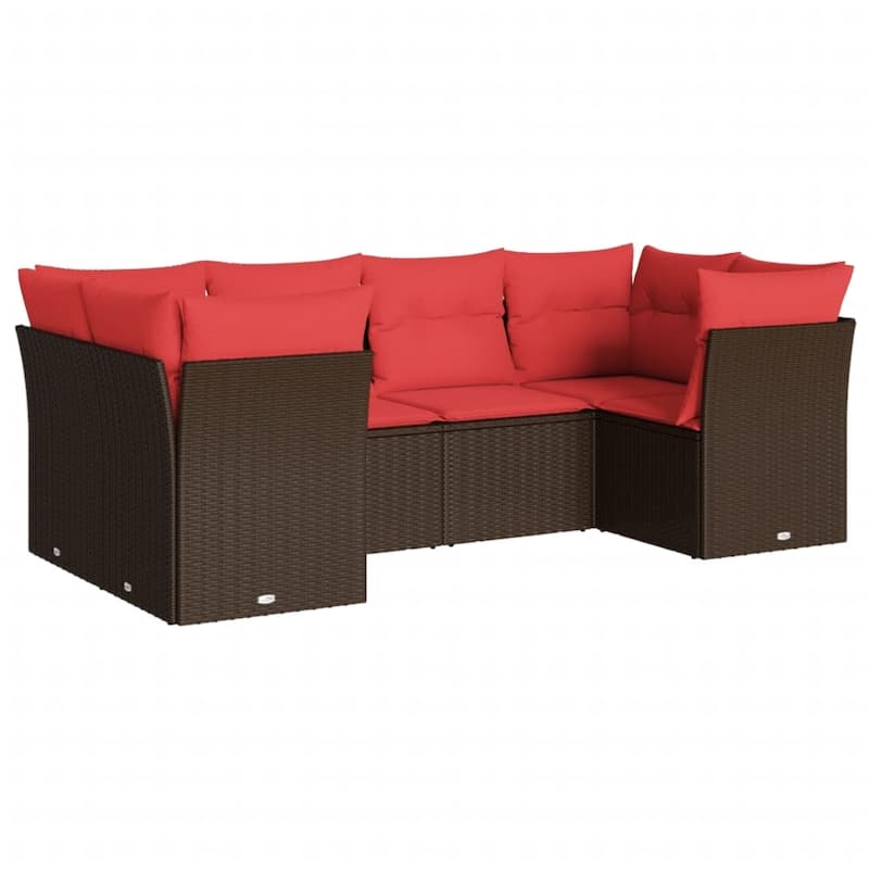 vidaXL 6 Piece Patio Sofa Set with Cushions Brown/Gray Poly Rattan - 21.7 x 24.4 x 27.2