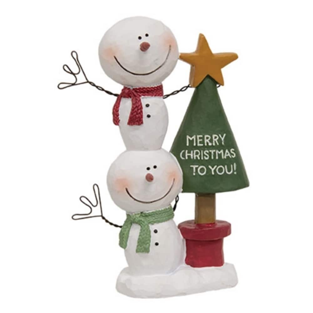 Resin Stacked Snowman with Merry Christmas Tree - 3.75"H - Multi