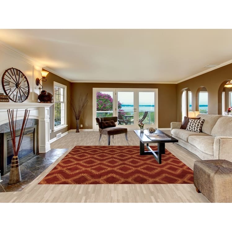 Hand Knotted Oriental 100% Wool Carpet Modern Geometric Red Moroccan Area Rug - 9' 7'' X 7' 11''