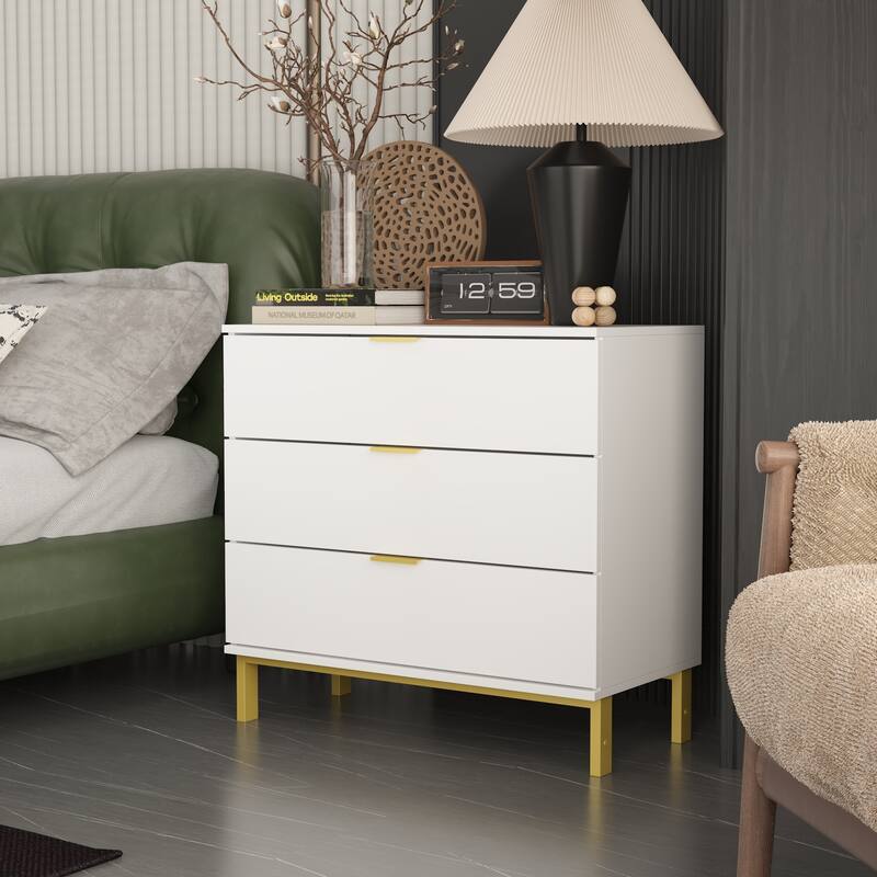 31.5"W x 29.7"H Wooden Nightstand with 3 Drawer End Table Black Chest