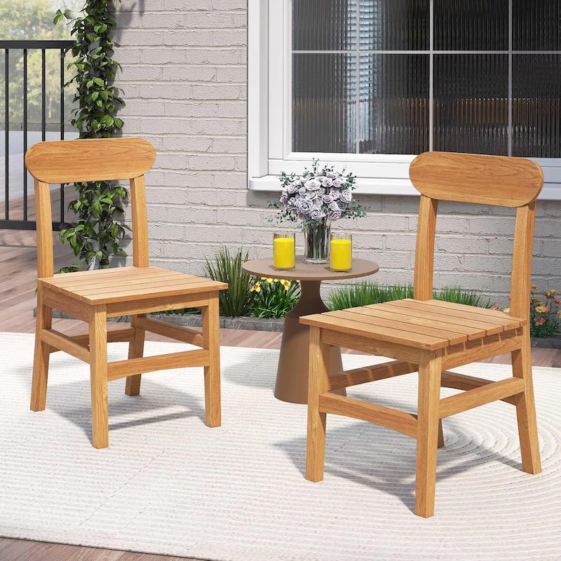 1/2/4 PCS Teak Wood Patio Dining Chair Wooden Armless Chair w/Slatted Seat