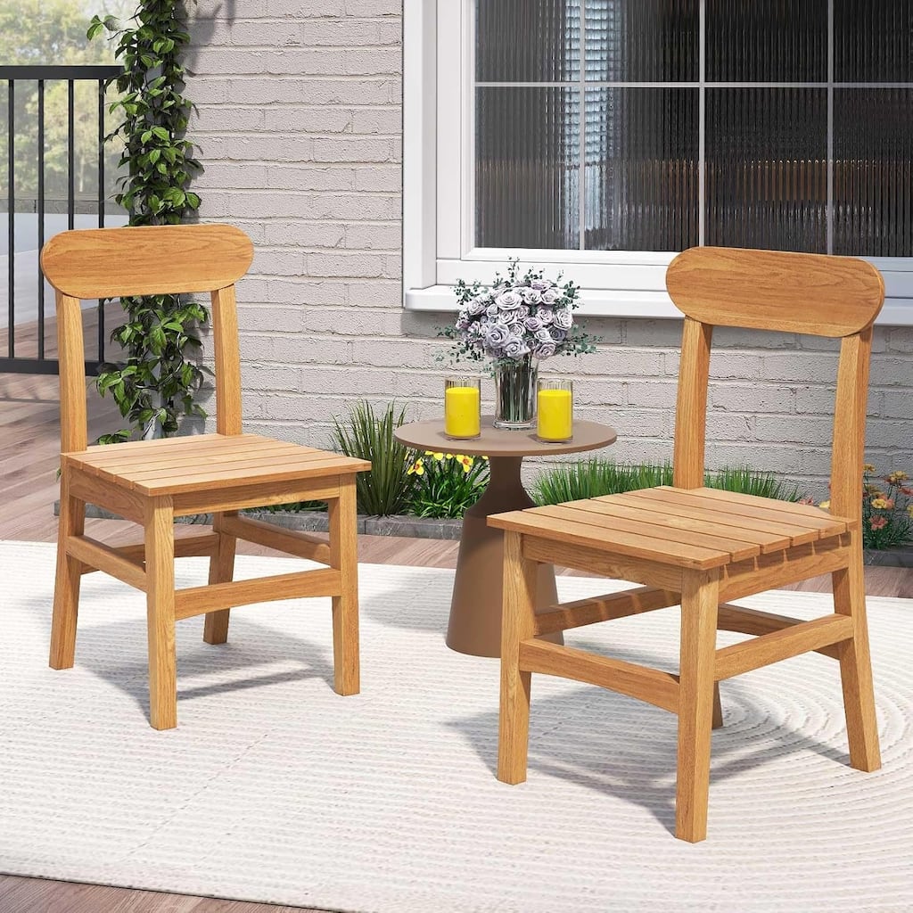 1/2/4 PCS Teak Wood Patio Dining Chair Wooden Armless Chair w/Slatted Seat